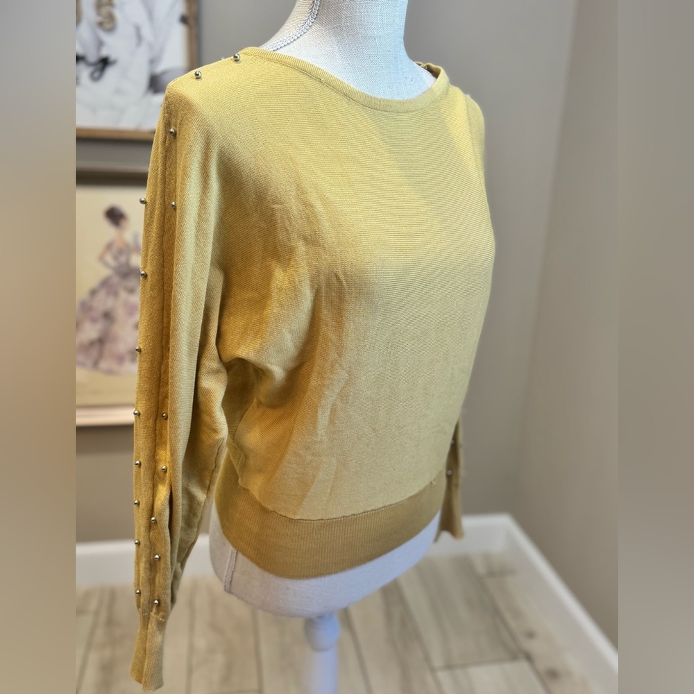 NWT! TAHARI Studded Sleeves Golden Yellow Sweater